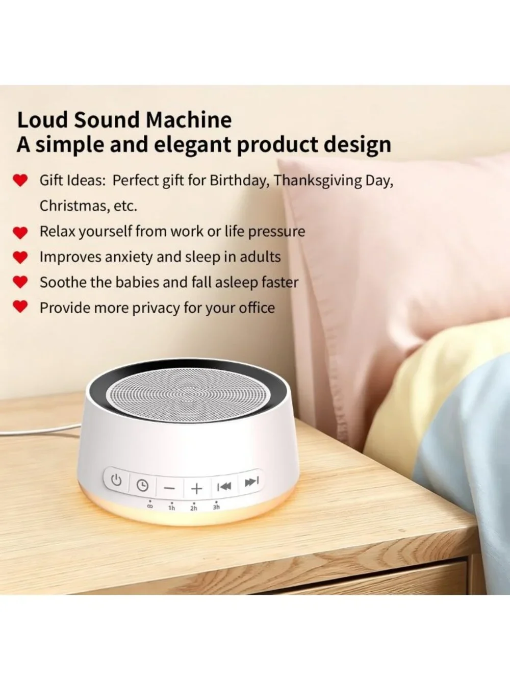 Soothing Sound Machine & Night Light | 30 Sounds, 12 Colors, 32 Volume Levels